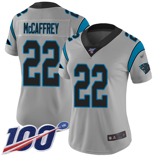 Carolina Panthers Limited Silver Women Christian McCaffrey Jersey NFL Football #22 100th Season Inverted Legend->women nfl jersey->Women Jersey